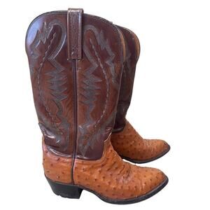 Lucchese 2000 Cognac Ostrich Almond Toe Western Cowboy Boots Size 7